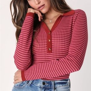 Retro Cutie Burgundy and Pink Knit Long Sleeve Bodysuit